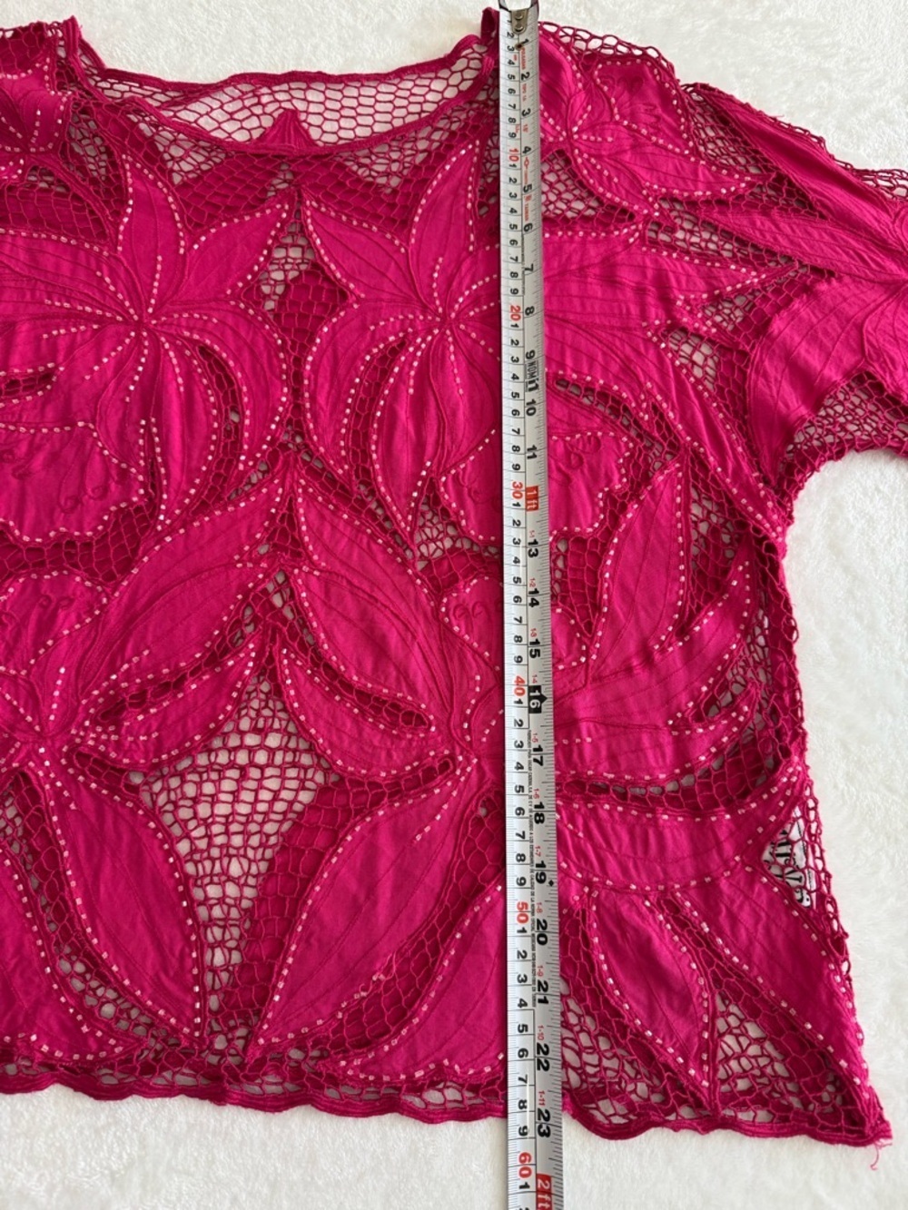 Surya Pink Beaded Sheer Floral Lace Top Boho Y2K Blouse Size L - Picture 9 of 12